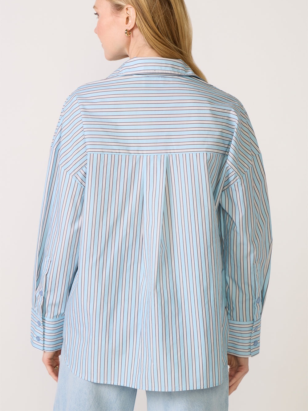 ASHER Karis Button Down striped shirt color brown/ blue color Size XSmall NWT - Picture 9 of 9